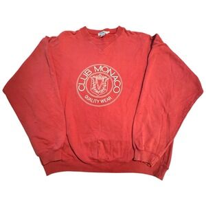 Vintage 90s Club Monaco Crest Logo Sweatshirt Men M Red Boxy Made in Canada